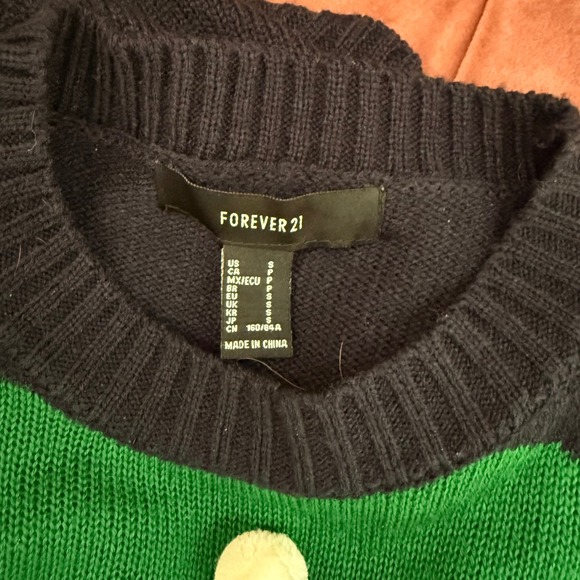 Forever 21 Ugly Christmas Sweater Elf Crewneck Green‎ Black Holiday S - Picture 5 of 6